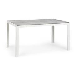 Bilbao Gartentisch | 150 x 90 cm Tischfläche | 6 Personen | Materialien: Polywood & Aluminium | Witterungsbeständig | Holzoptik | weiß/hellgrau