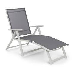 Blumfeldt Pomporto Lounge Deck Chair PVC PE Aluminium 7-Step White / Light Grey