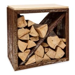 Firebowl Kindlewood S Rust Meuble de rangement pour le bois et banc 57x56x36cm Bambou Zinc