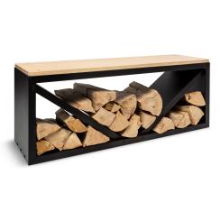Firebowl Kindlewood L, Black Wood Storage, Bench, 104x40x35cm, Bamboo, Zinc