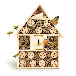 Insektenhotel mit Spitzdach Nistkasten Nützlingshotel Insektenhaus  Bienenhotel | Aufhängevorrichtung |  aus Holz gefertigt | verschiedene Kammern | ganzjährig bewohnbar