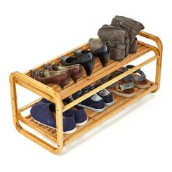 Shoe rack multipurpose 2 shelves 6 pairs of shoes expandable sustainable bamboo