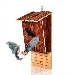 Fledermaushotel Nisthöhle Fledermauskasten | 18 x 37 x 15 cm (BxHxT) | aus naturbelassenem Tannenholz |  rustikal | vormontiert | längliche, 2 cm breite Einflugöffnung |  raubtiersicher | ganzjährig bewohnbar