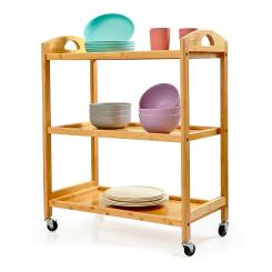 Serving trolley 3 shelves 4 rollers 60x74.5x33.5cm (WxHxD) bamboo