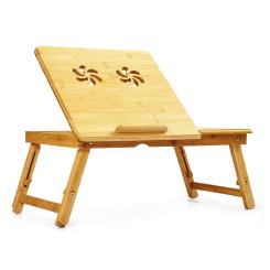 Table pour ordinateur portable avec fentes d'aération réglable en hauteur 58x23x29cm bambou