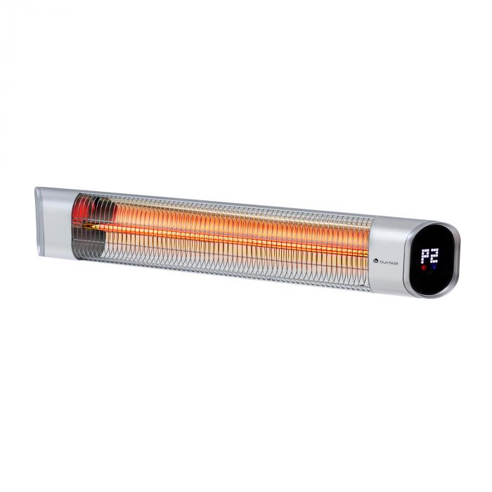 Dark Wave Infrarot-Heizstrahler, Leistung: 2000 W, MinimalGlare Heating  Tube: Goldbeschichtete Carbonröhre, 9 Heizstufen, 24-h-Timer, IP65, Touch-Bedienfeld & LED-Display, Wandinstallation