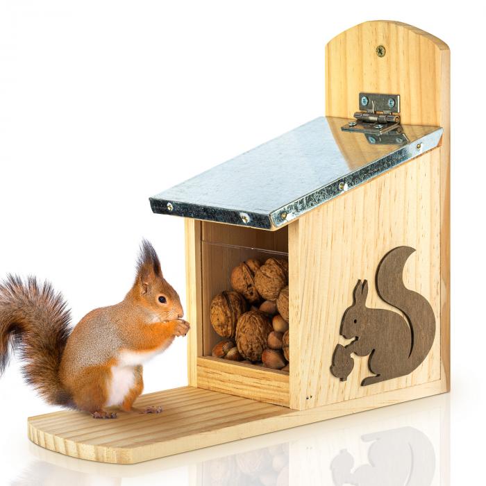 Mangeoire à écureuils en bois carbonisé, mangeoires pour écureuils pour  extérieur en hiver, boîte durable facile à remplir avec panneau avant