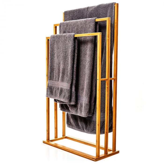 Toallero con 3 barras transversales de metal 51x86x31 cm Diseño escalonado  Bambú