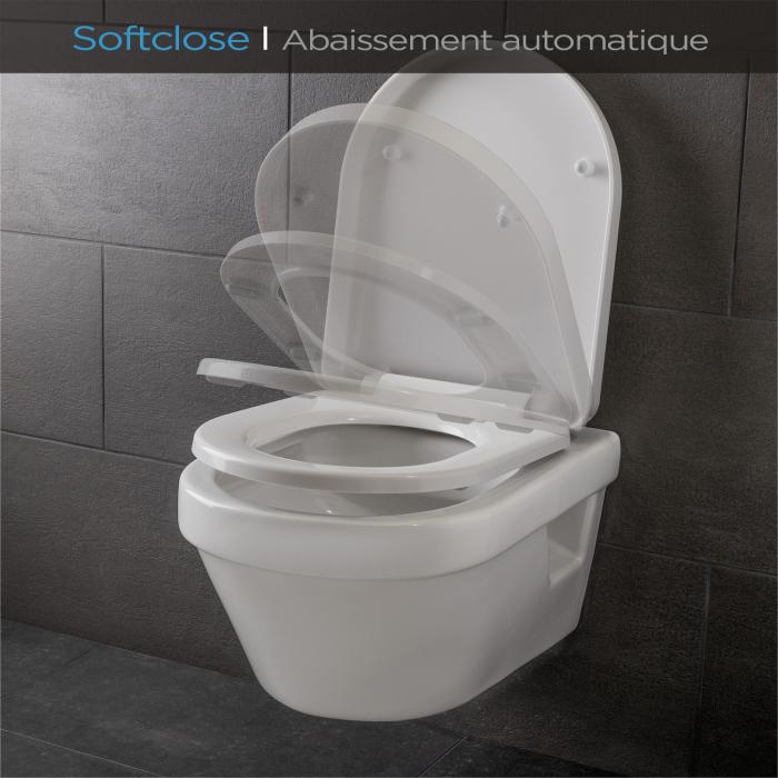 Abattant WC Premium antibactérien en forme de D blanc. Abattant WC avec  fonction de
